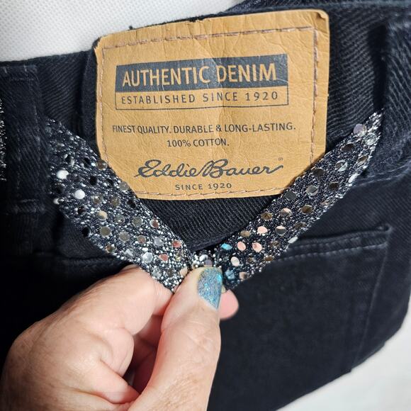 Eddie Bauer Recycled Black Denim Jeans Crossbody Hobo Bohemian Handbag - Picture 9 of 14